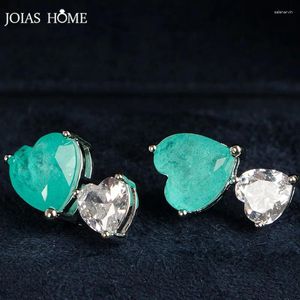 Stud Earrings JoiasHome Paraiba Tourmaline Stub For Charm Lady With Heart Shape Gemstone 5A Zircon Female Silver Fine Jewelry Gift