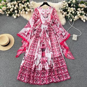 Sukienki swobodne Jamerary Red Blue and White Porcelain Floral Maxi Dress Women Long Rleeve wakacje moda letnia Faldas 2023