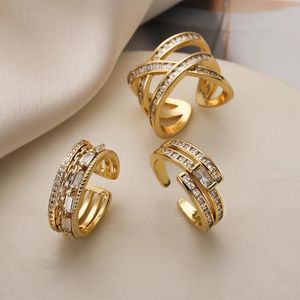 Bröllopsringar minimalistisk design kubik zirkoniumjusterbar ring för kvinnor flickor högkvalitativa festsmycken