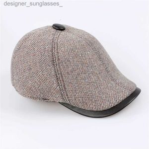 Stingy Brim Hats Men's Wool Belend Cashmere Knitted Fabric Hats Newsboy Cs Patchwork Genuine Sheepskin Leather casquette peaked Visors cL231109