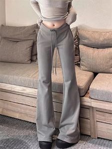 Kvinnors byxor Capris Deeptown Y2K Vintage Grey Flare Leggings Women Korean Fashion Low Rise Black Fleared Pants Slim American Retro Joggers Byxor 231108