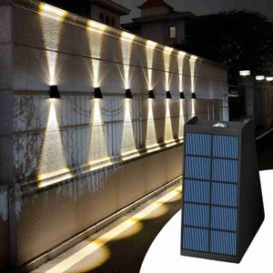 Solar Wall Lights Solar Lights Outdoor Up And Down Lighting Aluminum Garden Buildings Decoration Wall Light Waterproof External Wall Washer Q231109