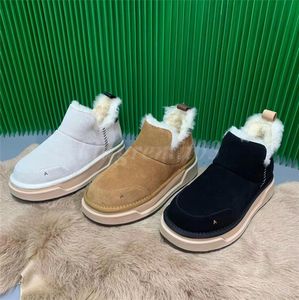 Women Luxury Designer Boots Suede Leather Ankle Snow Boot Thick-soled Casual Shoes Winter Warm Fur On Leather Shoe Non-slip Cotton Boots