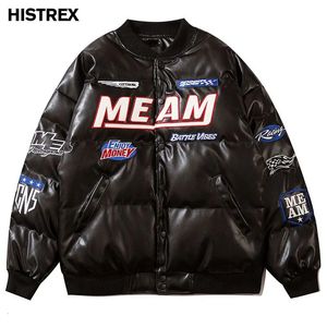 Mens Down Parkas HisTrex Brand Winter Jackets Men pu läder tjock jacka korea varmt lapptäcke hip hop parka vadderad överrock 231109