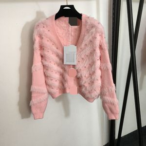 1108 2023 outono marca mesmo estilo camisola manga longa com decote em v cardigan preto branco rosa roupas femininas de alta qualidade 20238651