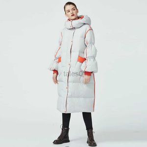 Parka da donna in piumino invernale nuova moda piumino d'anatra bianco giacca da donna lungo con cappuccio Parka addensare colore a contrasto caldo cappotto di piume che riduce l'età Femal zln231109