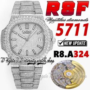 R8F TW5711 324SC A324 Automatisk herrklocka asfalterade diamanter Dial Stick Markers Fullt Iced Out Diamond rostfritt stål armband superutgåva Eternity smycken klockor