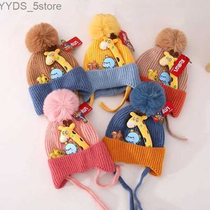 Beanie/Kafatası Kapakları Pompom Kış Kış Bebek Şapkası Karikatür Çizgi Bebek Beanie Erkek Kızlar Cap Toddler Bonnet Koreli Örme Çocuk Kulak Koruma Şapkaları YQ231108