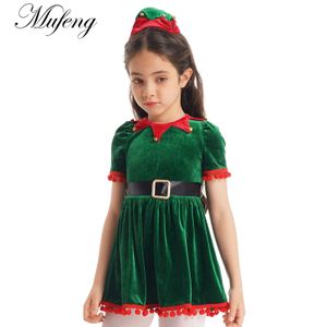 ダンスウェアの子供の女の子クリスマスエルフコスチュームコスプレダンスパーティーハロウィーンクリスマスコスチュームSサンタクロースファンシーパーティードレスアップ231109