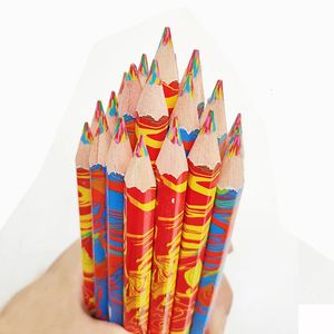 Crayon 10pcs träpennor Konstfärgad blyertspenna Ritning Graffiti 4 i 1 Multicolor Pen Kids Crayon Marker Penns Office School Supplies 231108