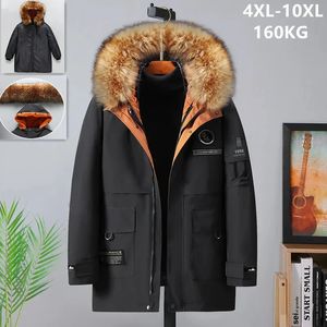 Мужские пуховые парки Толстая теплая зимняя куртка Мужская 10XL 160XL с меховым воротником со съемной подкладкой на флисовой подкладке с хлопковой подкладкой Холодостойкое пальто больших размеров 8XL 6XL 231108