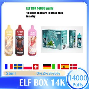 ELF BOX 14000 Puff Vapes Descartáveis Caneta puff 14000 E Cigarro 0% 2% 3% 5% Vaporizar Recarga Malha Bobina Vape Caneta Puffbars navio um dia puff 14K vs elfbar vape