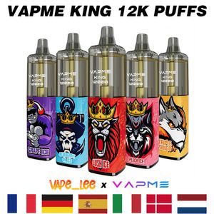 오리지널 Vapme King 12000 퍼프 RGB 라이트 충전식 배터리 0% 2% 3% 5% 18 색상 옵션 12K 빅뱅 킹 클라우드 코일 대 Randm