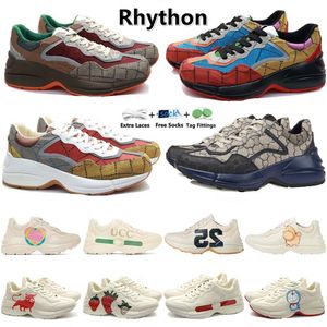 Tasarımcı Rithon Ayakkabı Erkekleri Kadın Ritonlar Koşu Ayakkabı Rhyton Spor Sneaker Dudak Sporları Kalın Çöp Kutusu Erkek Kadın Karikatür Mektubu Kalın Soleg Ailesi Bej Deve Platform Ayakkabı