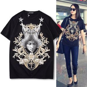 Chun yu yin jia marca de luxo Designer roupas de alta qualidade 3D Angel Print Padrão de manga curta camiseta gráfica preto branco mulheres tee Plussize XL
