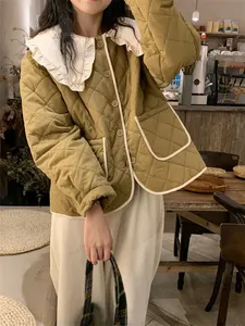 Cotton Coat Women's Winter 2023 New Vintage Academy Style Thickened Warm Short Doll Neck Cotton Coat