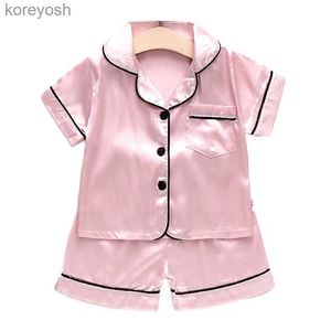 Pajamas Children's Pajamas Sets Baby Suit Kids Clothes Toddler Boys Girls Summer Ice Silk Satin Sleepwear Casual Home Wear 1 2 3 4 YearsL231109