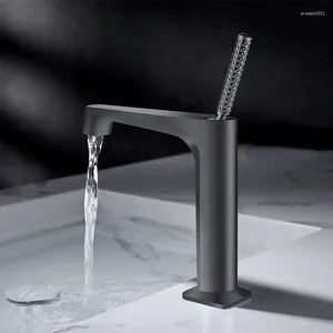 Banyo Lavabo Muslukları Siyah Havza Tek Kolu Pirinç Şelale Musluk Desk Monte ve Soğuk Su Karıştırıcı Tap Taşma