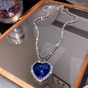 Anhänger Halsketten FYUAN Blaues Herz Kristall Für Frauen Langkettige Statement Schmuck