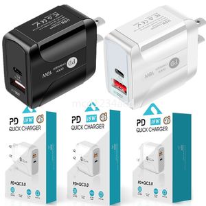 Typ C-laddare EU US UK 18W 20W 25W PD USB-C Wall Charger Plug-adaptrar för iPhone 14 15 11 12 Samsung LG M1 PC med låda