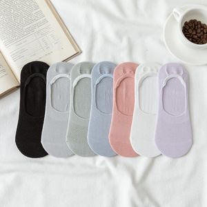 Mulheres meias 4 pares/lote malha feminina chinelos de algodão invisível Aface os pés de silicone de verão oco para meninas