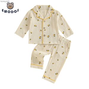 Pigiama EWODOS Pigiama per neonata per bambino Set Camicie con colletto con risvolto e stampa limone e pantaloni elastici in vita Set per bambini 2 pezzi Set di indumenti da notteL231109