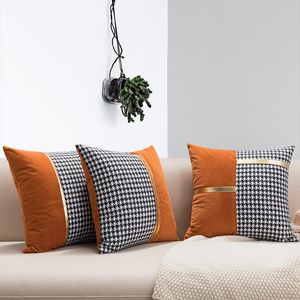 Travesseiro /capa de luxo decorativa retro houndstooth sofá de retalhos de retalhos capa de veludo fosco house de coussin cojine