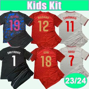 23 24 SERGIO RAMOS Kids Kit Camisas de futebol MARIANO ACUNA PEDROSA GUDELJ L. OCAMPOS SUSO RAFA I. RAKITIC MIR Away 3º GK Camisas de futebol