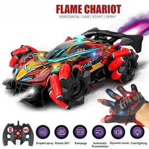 Carro elétrico/rc f2 rc drift carro com música luzes led 2.4g luva gesto rádio controle remoto spray dublê carro 4wd elétrico crianças brinquedos 231108