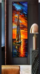 Paisagem moderna decorações de parede pintura em tela para sala estar barco occean pôr do sol céu vermelho pintura a óleo nordic casa decor9201082