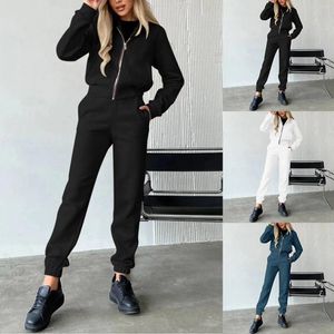 Conjuntos de calças de duas peças femininas para mulheres inverno quente com capuz com zíper camisolas calças longas senhoras jogger sweatpants conjunto femme chandals