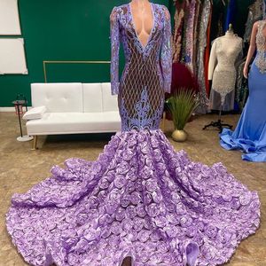 Aso 2023 April Ebi Lilac Mermaid Prom Dress Sequined Lace Evening Formal Party Second Reception Birthday Engagement Gowns Dresses Robe De Soiree ZJ3445 es