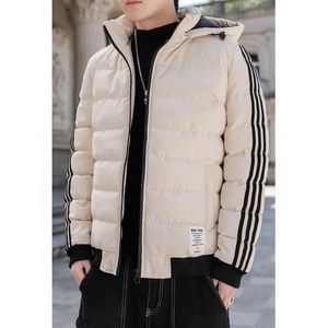 Men's Down Parkas Man's Winter Thicken Zipper Hooded Jacket Vertical stripe Cotton Coats Men Casual Slim Fit Windproof Outerwear 231108