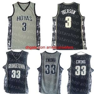 Mens Georgetown Hoyas Iverson College Jersey 3 Allen 33 Patrick Ewing Basketball Shirt Good Stit