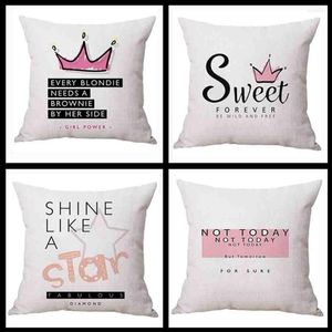 Kissen Modern Fashion Pink Crown Diamond Sweet Quote Sitzbezug Nordic Pillowcase Girl Room Sofa Dekoratives Leinen