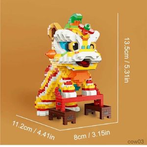 Blocks Creative Series Style Lion Dance Ornaments Toy Creative Assembled Building Blocks Small Assembled Toys R231109