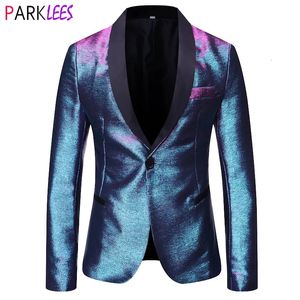 Herrenanzüge, Blazer, glänzend, modisch, Farbverlauf, Kleid, Blazer, One-Button, Schalkragen, elegante Anzugjacke, Herren, lässig, Party, Abschlussball, Hochzeit, Bankett, Smoking, 231109