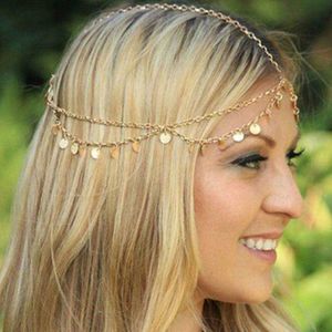 Wedding Hair Jewelry Women Metal Head Chain Hairpiece Headband Fashion Jewelry Multilayers Tassel Round Pendant Head Chain Hair Accessories Jewelry P230408