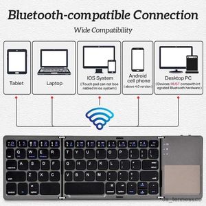 Tastiere Tastiere Mini tastiera pieghevole wireless Bluetooth portatile tre pieghevoli con touchpad pieghevole per tablet Windows Android Phone R231109