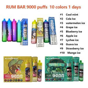 E Cigaretter Original 100% Rum Bar 9000 Puffs 650mAh 18 ml 10 smaker Förfylld enhet engångsvapa auktoriserad randm tornado cigarrillos desechables