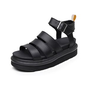 Sandálias de plataforma preta feminino designer de verão sandels glaidator real couro tornozelo stap praia sapatos eu42