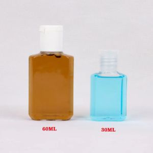 vendita all'ingrosso flacone in plastica PET disinfettante per le mani da 30 ml con flaconi quadrati con tappo flip top per cosmetici Essence Simple