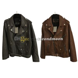 Women Vintage Biker Jacket Fashion PU Leather Jackets Lapel Neck Street Style Coat Woman Outerwear