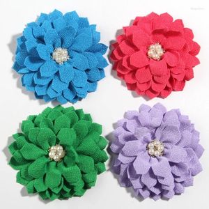 Hair Accessories 120PCS 10.5CM 4.1" Sell Big High Quality Fabric Flowers With Pearl Rhinestone Center For Headband