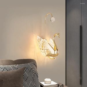Lampada da parete Cigno Luci interne moderne dorate creative LED per la decorazione domestica Camera da letto Soggiorno Lampade nordiche
