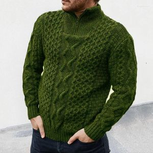 Suéter masculino inverno vintage crochê suéter masculino manga comprida zíper gola alta padrão malhas moda tricô pulôver top roupas para homens