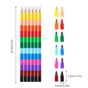 Crayon 12pcs gökkuşağı kalemleri 12 renk istiflenebilir boya kalemleri set kalemleri ofis okulu yazma araçları diy grafiti yapı taşları crayon 231108