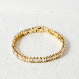 Braccialetti con ciondoli Moda stile coreano Rettangolo Zirconia Tennis per donna Gioielli di lusso in cristallo color oro