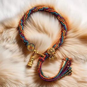 Charme Pulseiras Estilo Tibetano Chinês DIY Mão Esfregando Fio de Algodão Colorido Corda Cilindro de Oração Mulher Mão-Tecido Vintage Thangka Simples