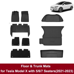 Full Set Protect Mats för Tesla Model X 7 6 platser Golv Frunk Trunk Mat 3D-foder med filt Anti-halkvattentäta tillbehör